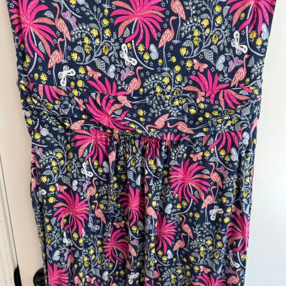Boden Amelie Navy Blue Flamingo Tropical Jersey Midi Dress Womens 10/12 - Picture 3 of 9